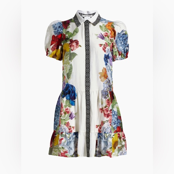 Alice + Olivia Claire Floral Puff-Sleeve Mini Shirtdress - Picture 6 of 8